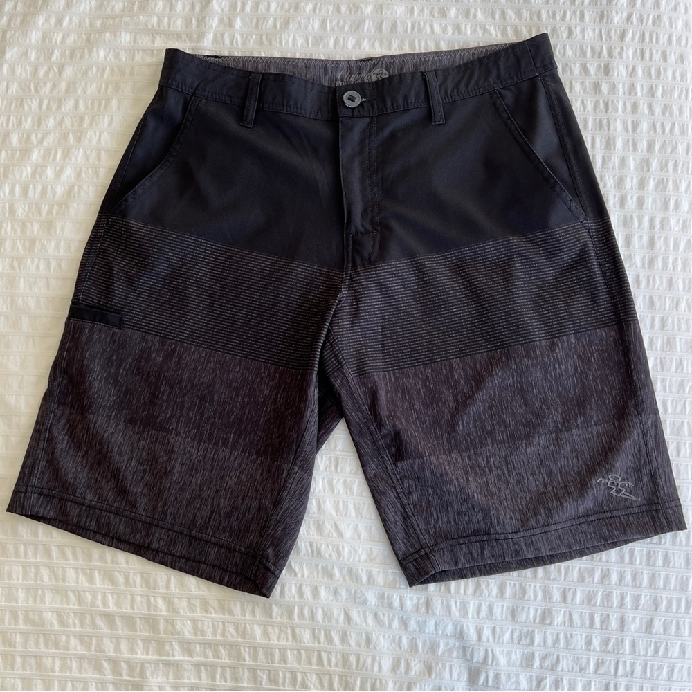 Da Hui Hybrid Collection Grey Ombre Stripe Hybrid Board Shorts, 32
